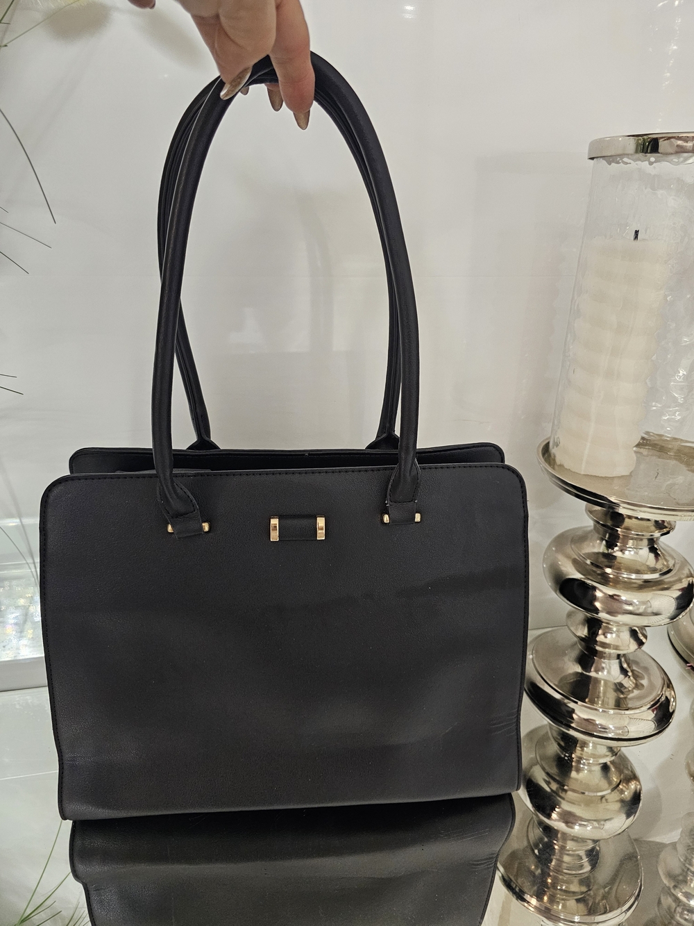 Classic Black Structured Tote Handbag